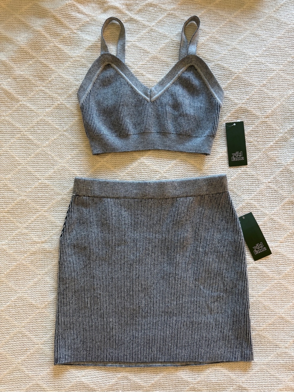 NWT Wild Fable Grey Ribbed Sweater Knit Matching Crop Top Mini Skirt Set